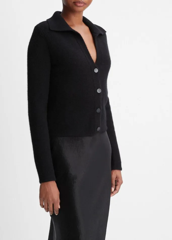 Women Sweaters Vince Plush Cashmere Polo Cardigan Black
