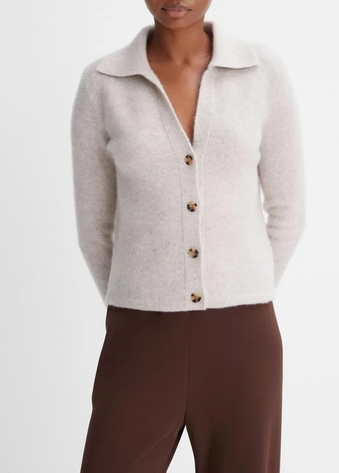 Women Sweaters Vince Plush Cashmere Polo Cardigan Marble