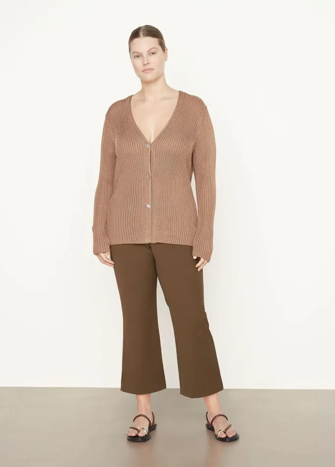 Women Sweaters Vince Ribbed Button Cardigan Chestnut