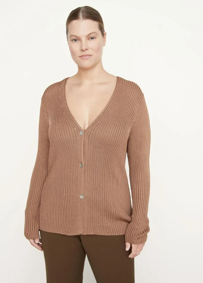 Women Sweaters Vince Ribbed Button Cardigan Chestnut