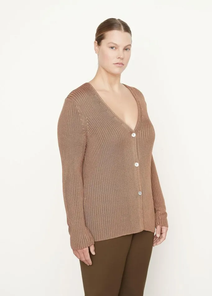 Women Sweaters Vince Ribbed Button Cardigan Chestnut