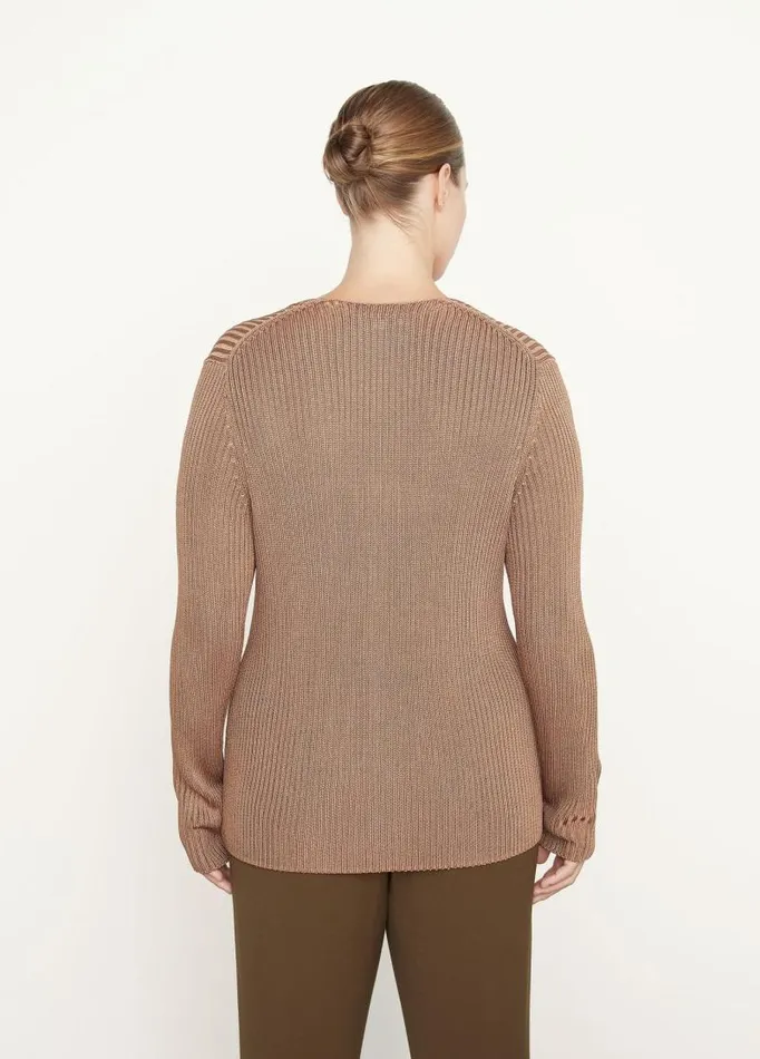 Women Sweaters Vince Ribbed Button Cardigan Chestnut