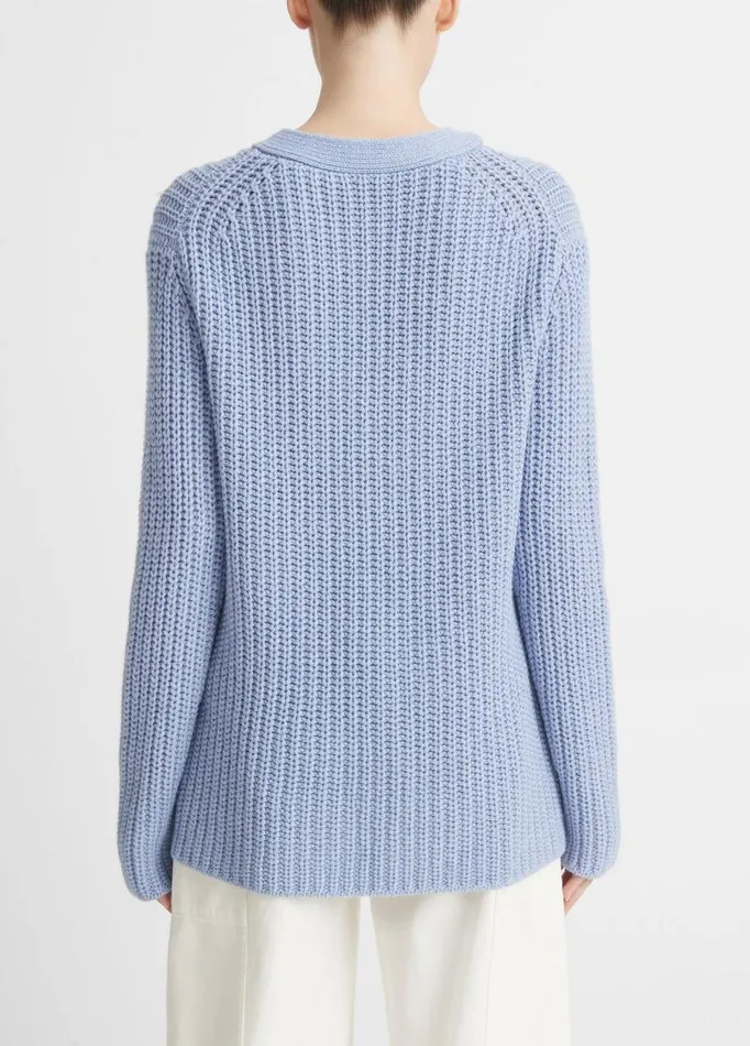 Women Sweaters Vince Shaker Stitch VNeck Sweater Heather Sky Graphite