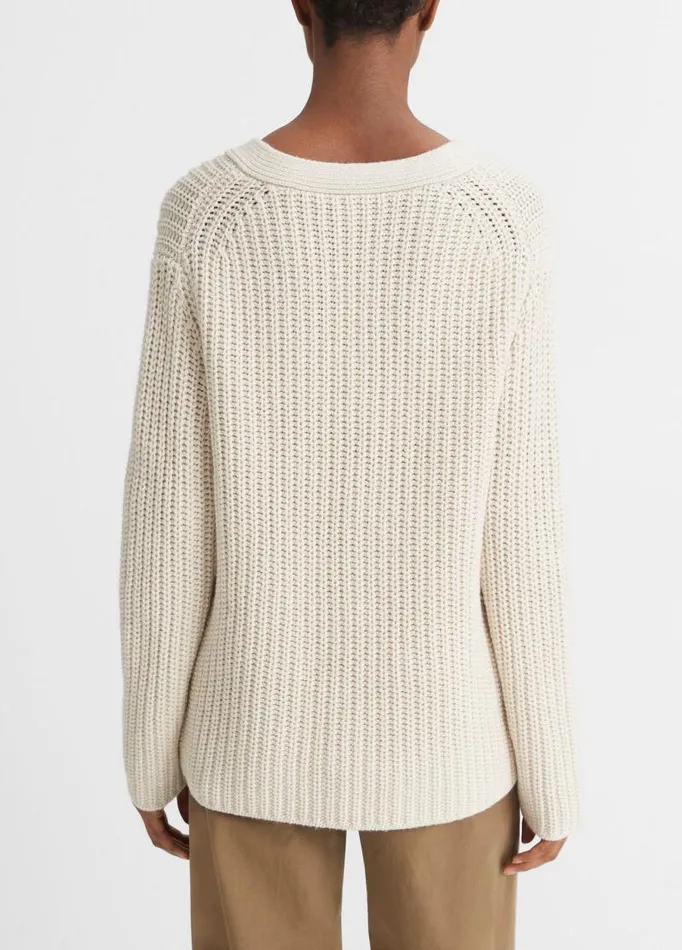 Women Sweaters Vince Shaker Stitch VNeck Sweater Light White Sand
