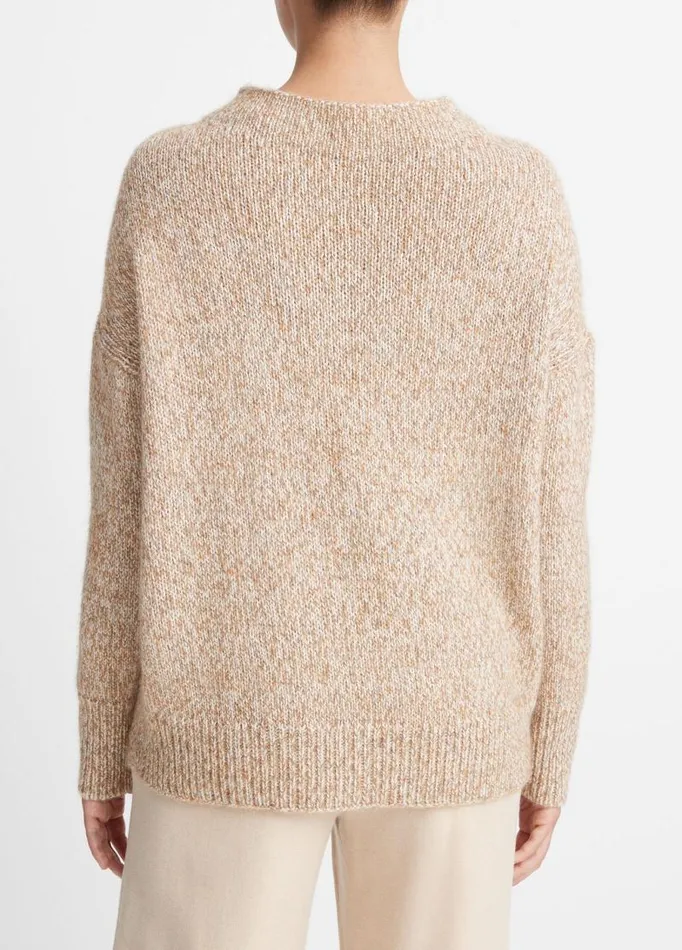Women Sweaters Vince TweedEffect WoolBlend Funnel Neck Sweater Camel Marl Combo