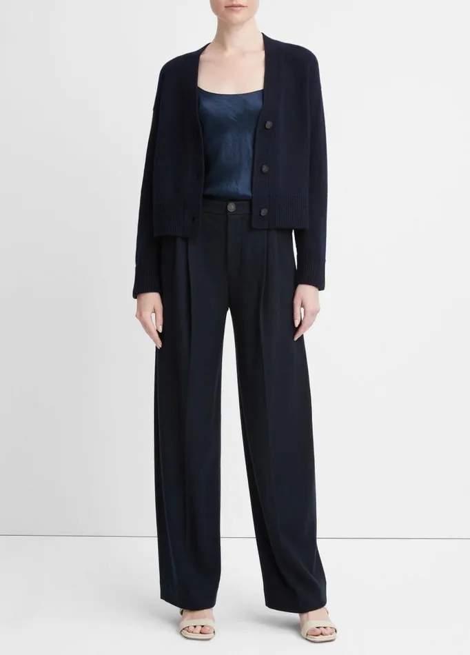 Women Sweaters Vince Wool And Cashmere Boxy ThreeButton Cardigan Coastal Blue