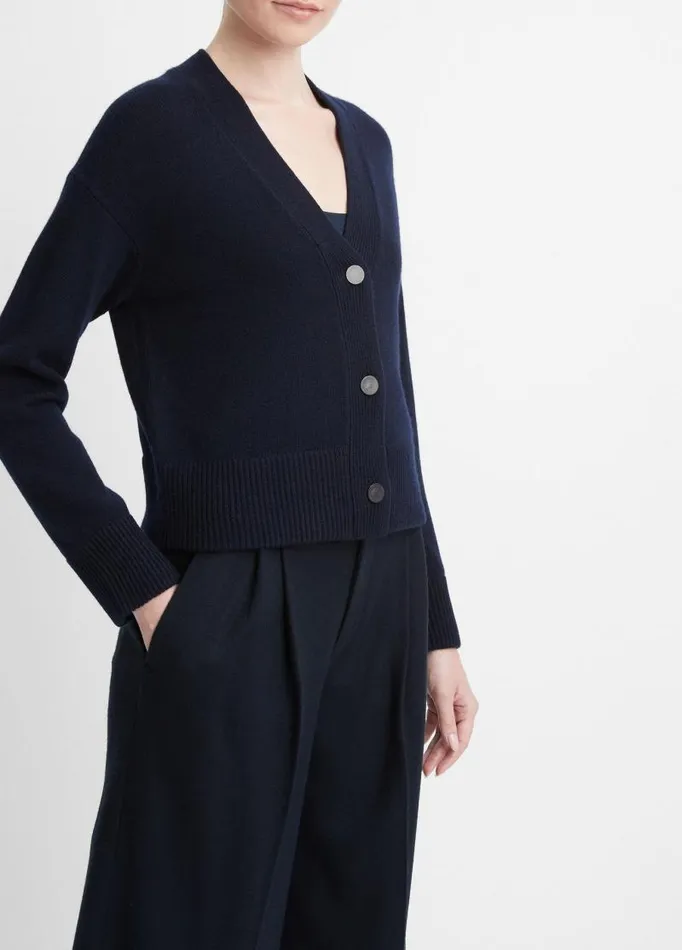 Women Sweaters Vince Wool And Cashmere Boxy ThreeButton Cardigan Coastal Blue