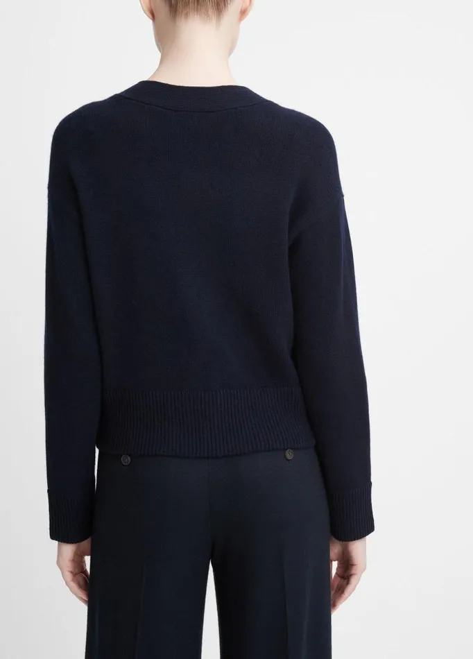 Women Sweaters Vince Wool And Cashmere Boxy ThreeButton Cardigan Coastal Blue