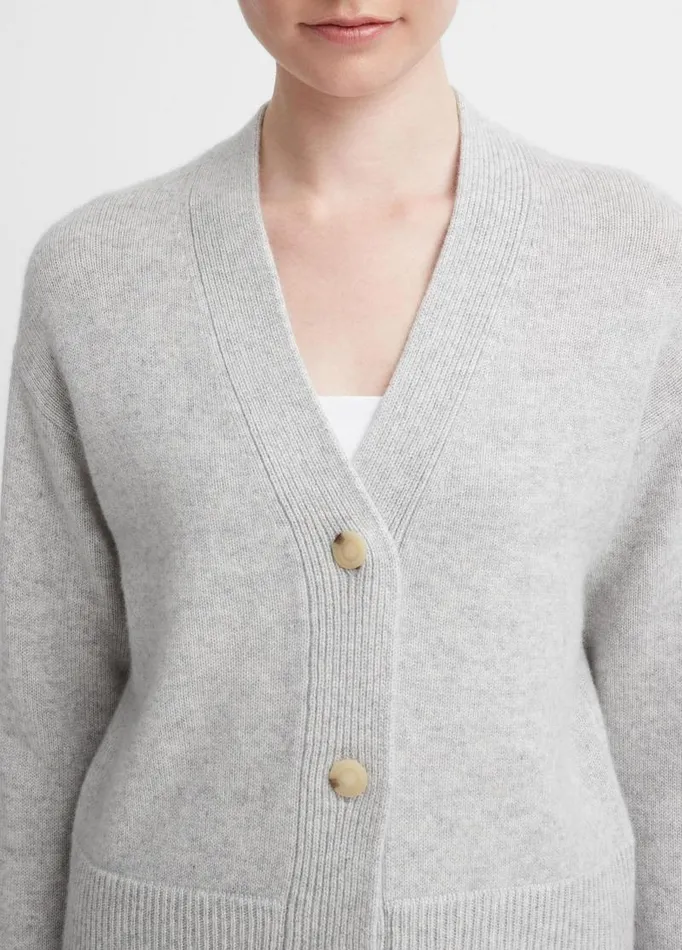 Women Sweaters Vince Wool And Cashmere Boxy ThreeButton Cardigan Soft Grey