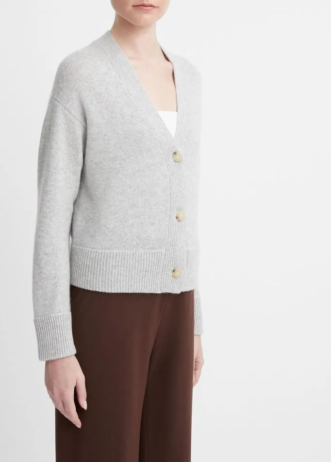 Women Sweaters Vince Wool And Cashmere Boxy ThreeButton Cardigan Soft Grey