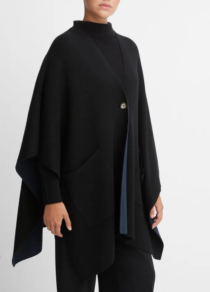 Women Sweaters Vince Wool And Cashmere DoubleFace Cape Black Navy
