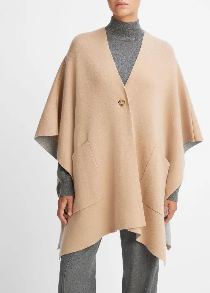 Women Sweaters Vince Wool And Cashmere DoubleFace Cape Camel Grey