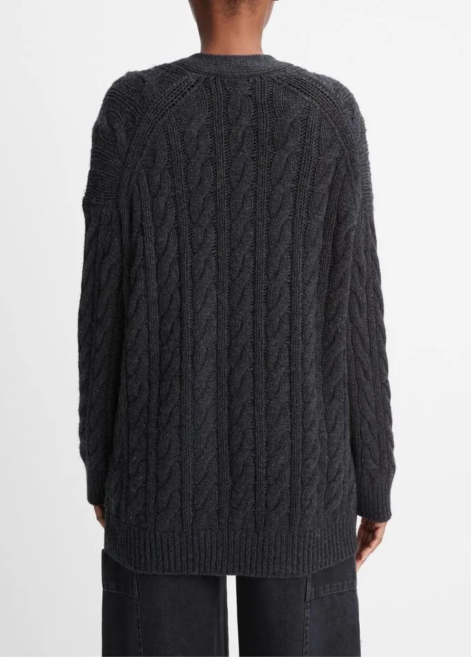 Women Sweaters Vince Wool And Cashmere Oversized Twisted Cable Cardigan Heather Charcoal