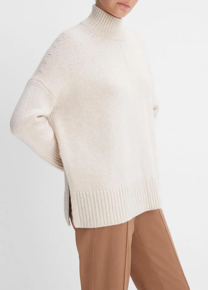 Women Sweaters Vince Wool And Cashmere Trapeze Turtleneck Sweater Heather Latte