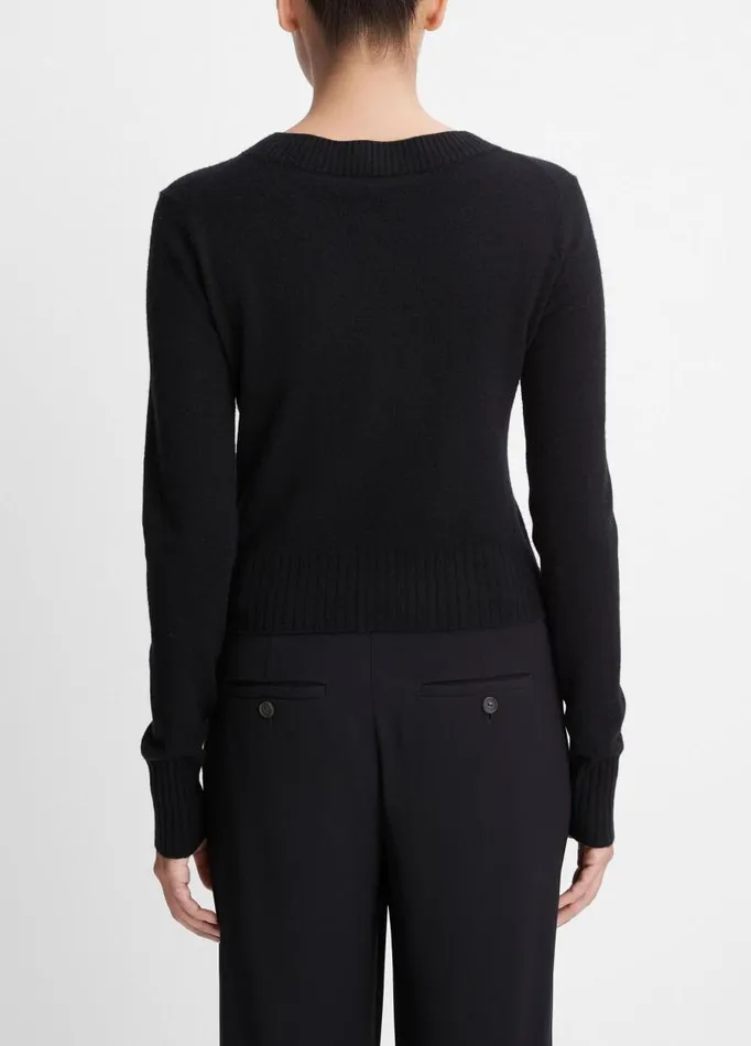Women Sweaters Vince WoolBlend Cropped VNeck Pullover Black