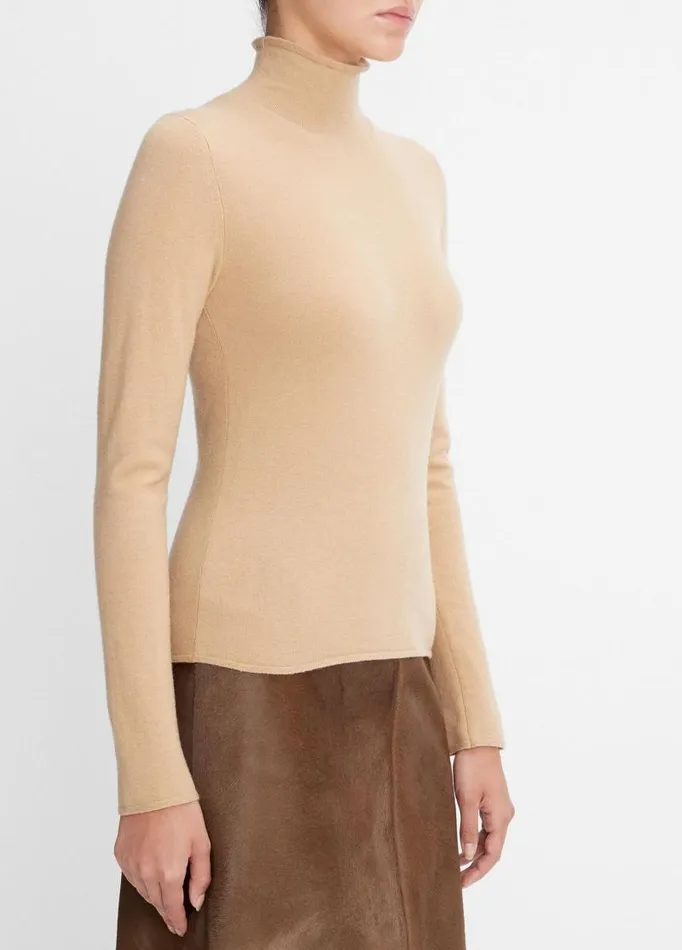 Women Sweaters Vince WoolBlend Slim Turtleneck Sweater Cashew