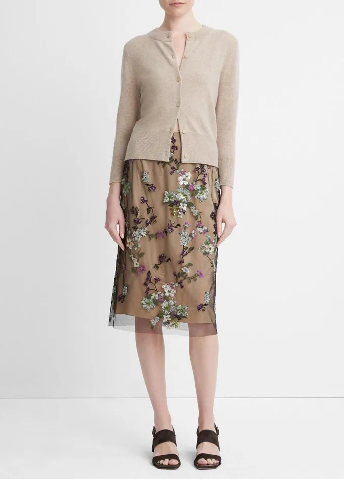 Women Sweaters Vince WoolBlend ThreeQuarterSleeve Shrunken Cardigan Heather Hazel Cream Women Sweaters Vince WoolBlend ThreeQuarterSleeve Shrunken Cardigan Heather Hazel Cream
