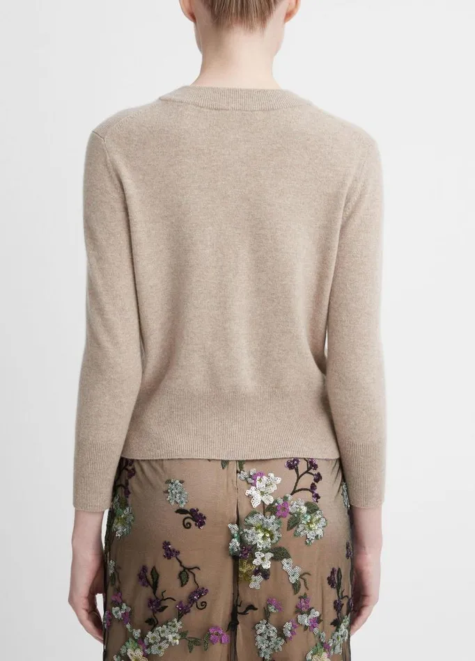 Women Sweaters Vince WoolBlend ThreeQuarterSleeve Shrunken Cardigan Heather Hazel Cream