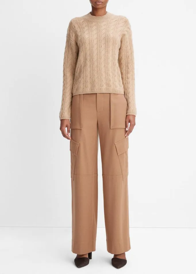 Women Sweaters Vince WoolBlend Twisted Cable Crew Neck Sweater Cashew