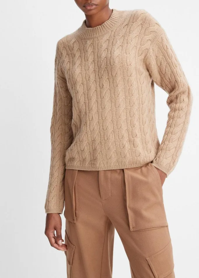 Women Sweaters Vince WoolBlend Twisted Cable Crew Neck Sweater Cashew