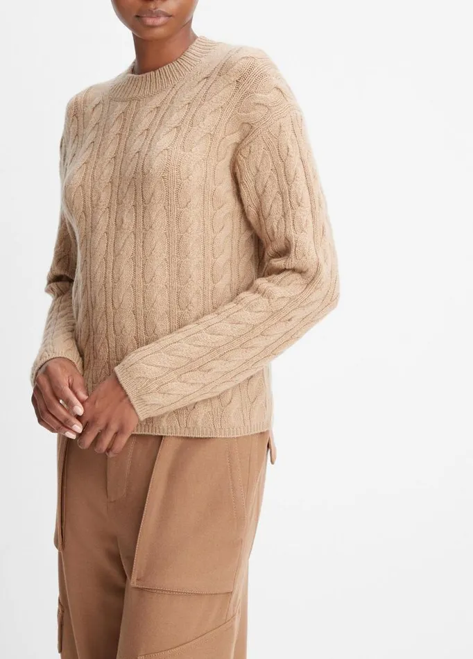 Women Sweaters Vince WoolBlend Twisted Cable Crew Neck Sweater Cashew