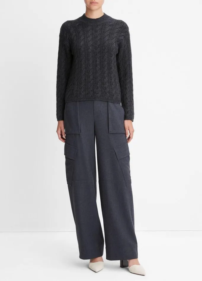 Women Sweaters Vince WoolBlend Twisted Cable Crew Neck Sweater Heather Charcoal Women Sweaters Vince WoolBlend Twisted Cable Crew Neck Sweater Heather Charcoal