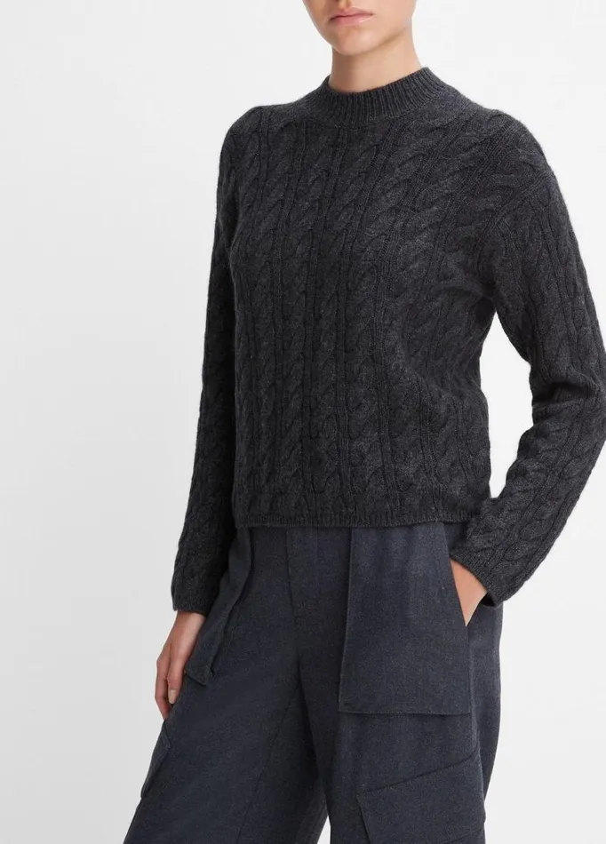 Women Sweaters Vince WoolBlend Twisted Cable Crew Neck Sweater Heather Charcoal
