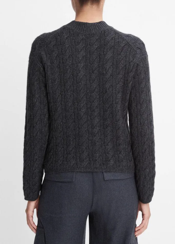 Women Sweaters Vince WoolBlend Twisted Cable Crew Neck Sweater Heather Charcoal