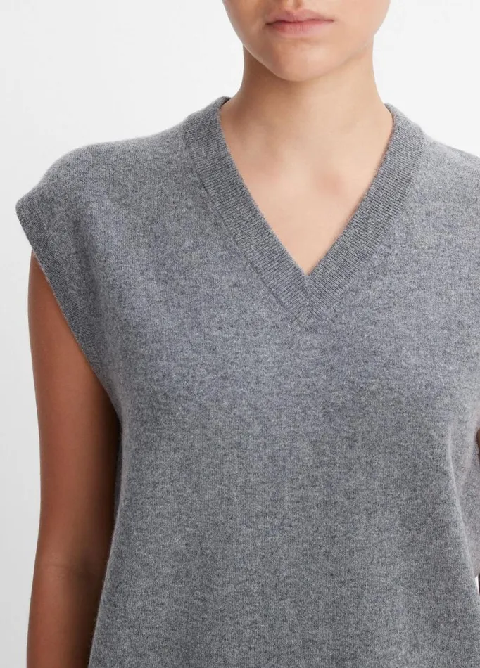 Women Sweaters Vince WoolBlend VNeck Sweater Vest Heather Flint