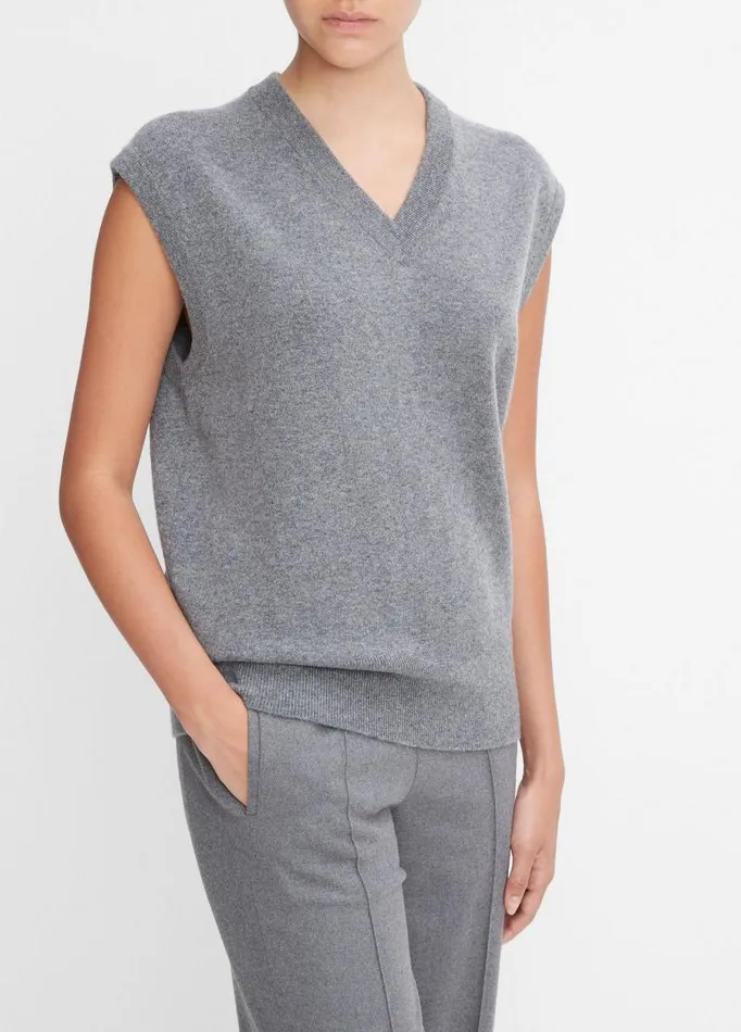 Women Sweaters Vince WoolBlend VNeck Sweater Vest Heather Flint