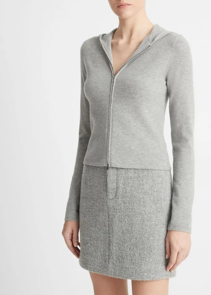 Women Sweaters Vince WoolBlend Zip Hoodie Heather Silver Dust