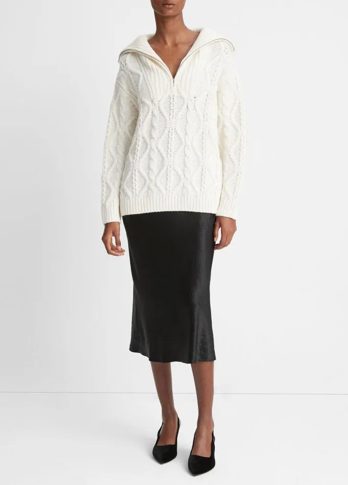 Women Sweaters Vince Wool Cable HalfZip Pullover Off White