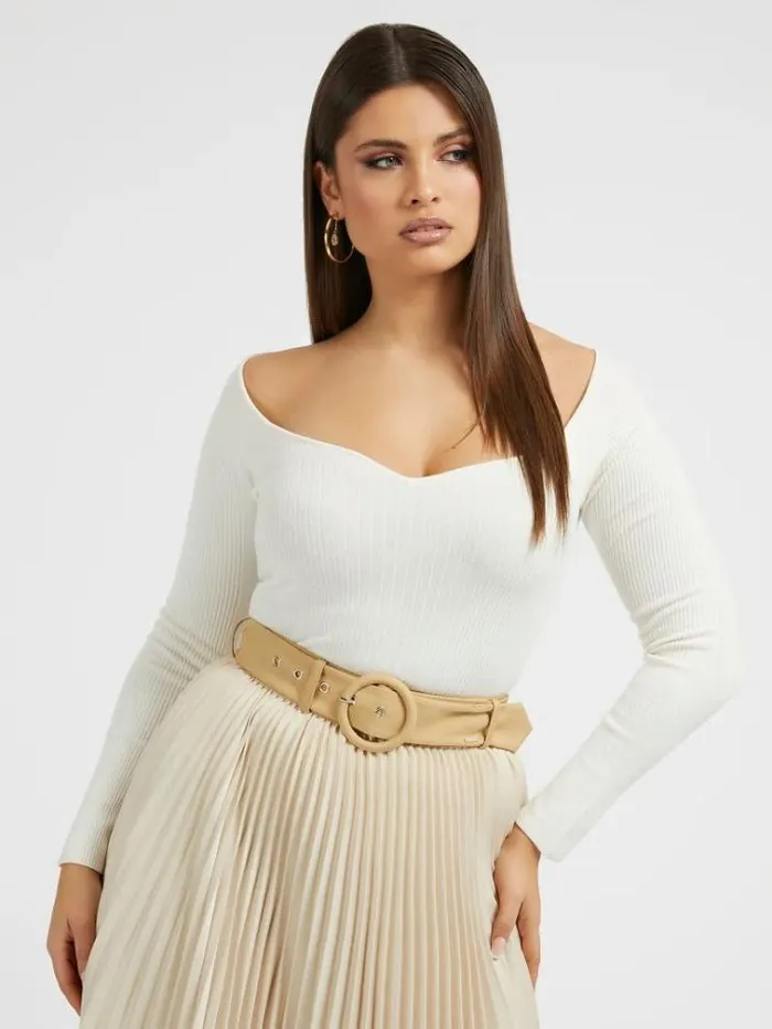 Women Sweetheart Neck Sweater White Guess Knitwear And Sweatshirts