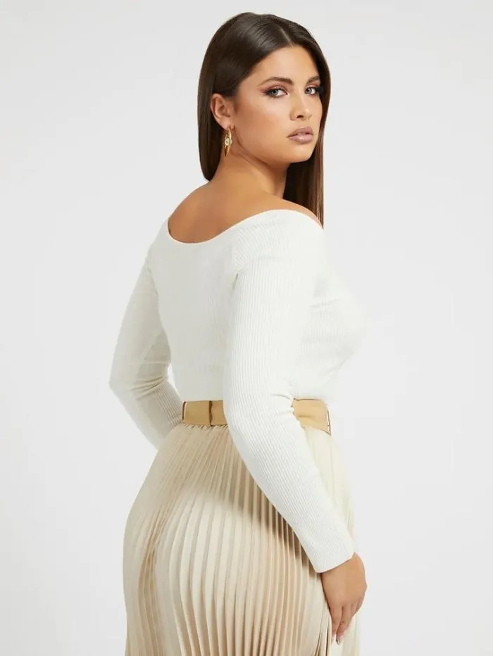 Women Sweetheart Neck Sweater White Guess Knitwear And Sweatshirts
