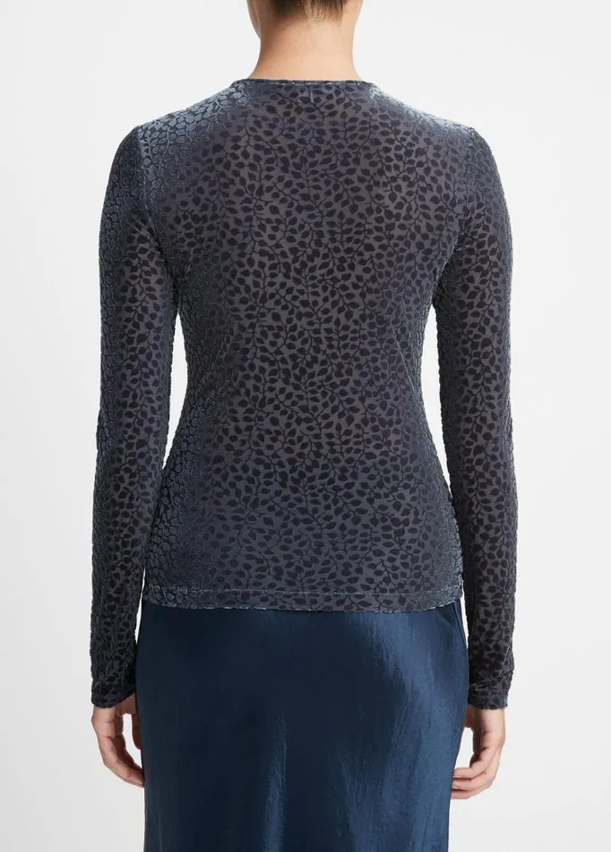 Women TShirts Vince Burnout Velour LongSleeve Top Obsidian