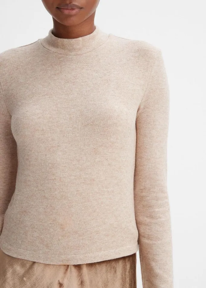 Women TShirts Vince Cozy Mock Neck Top Heather Hazel Cream