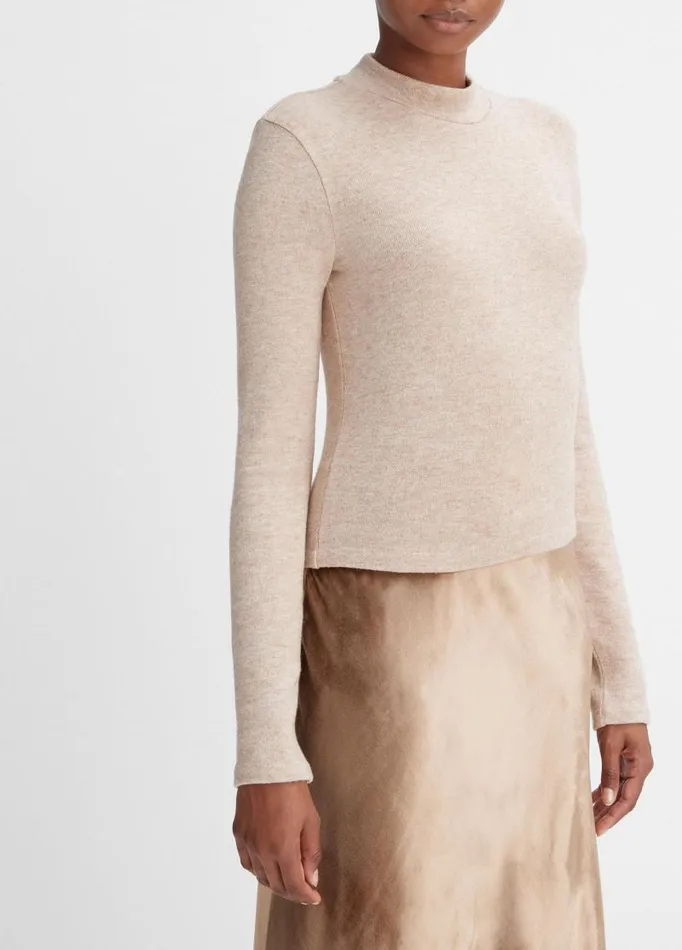 Women TShirts Vince Cozy Mock Neck Top Heather Hazel Cream