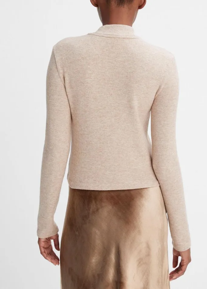 Women TShirts Vince Cozy Mock Neck Top Heather Hazel Cream