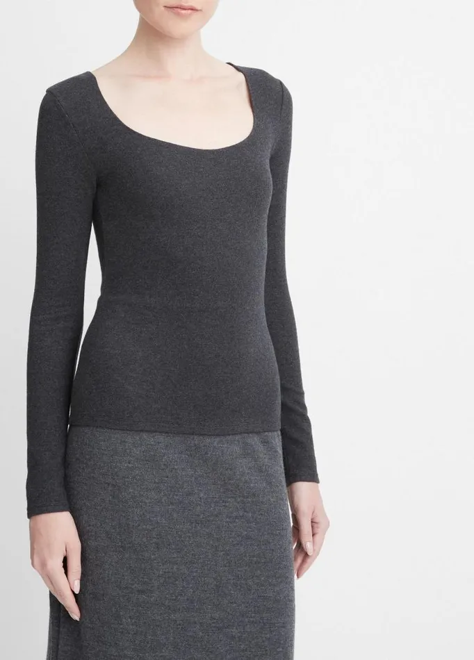 Women TShirts Vince Cozy Scoop Neck Top Heather Charcoal