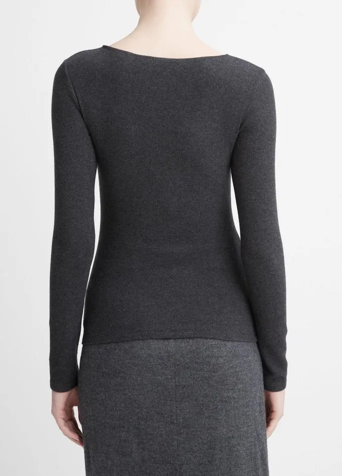 Women TShirts Vince Cozy Scoop Neck Top Heather Charcoal