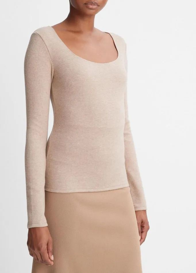 Women TShirts Vince Cozy Scoop Neck Top Heather Hazel Cream