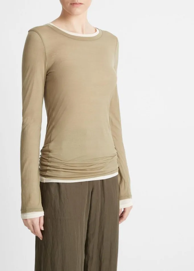 Women TShirts Vince DoubleLayer LongSleeve TShirt Artichoke Combo