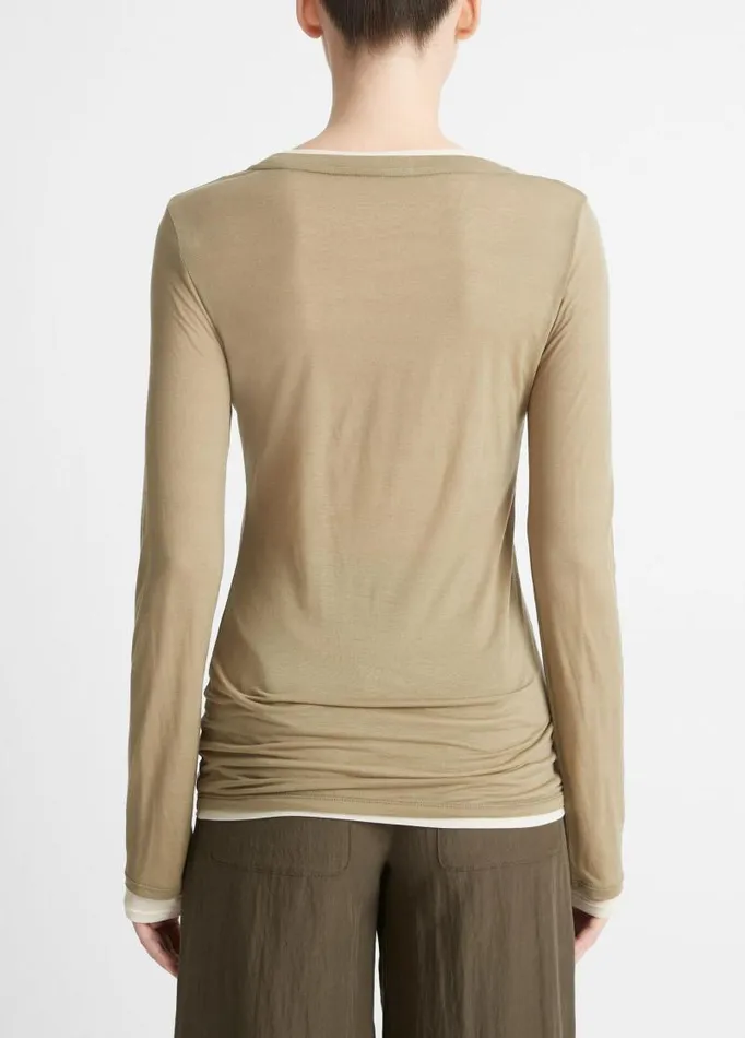 Women TShirts Vince DoubleLayer LongSleeve TShirt Artichoke Combo