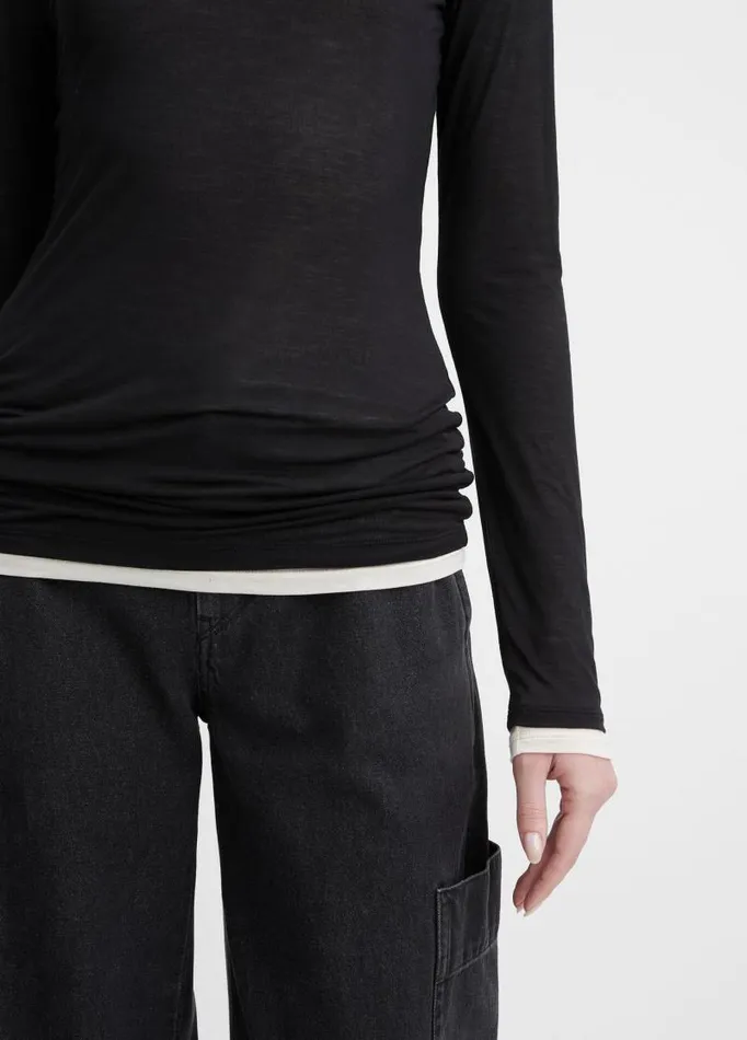 Women TShirts Vince DoubleLayer LongSleeve TShirt Black Combo