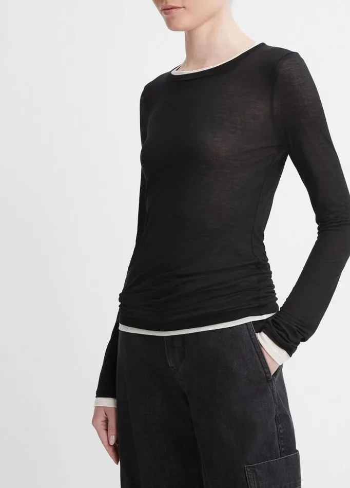 Women TShirts Vince DoubleLayer LongSleeve TShirt Black Combo
