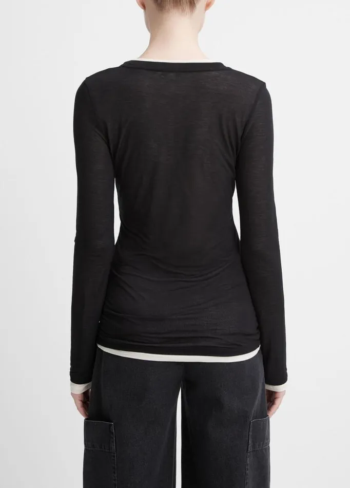 Women TShirts Vince DoubleLayer LongSleeve TShirt Black Combo