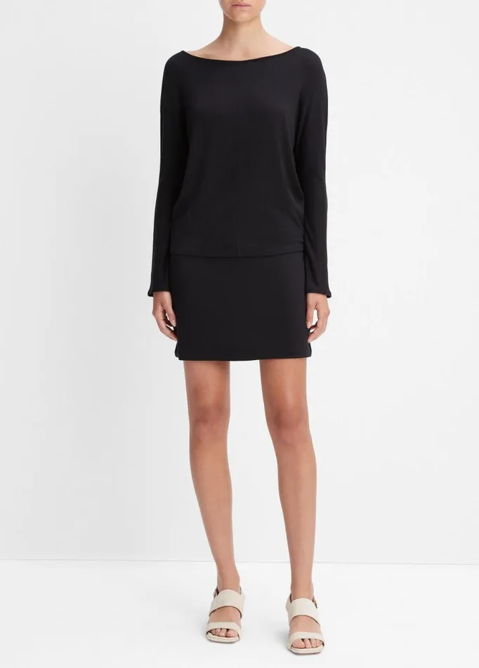 Women TShirts Vince Draped WideNeck Top Black