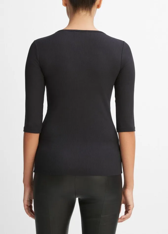 Women TShirts Vince Elbow Sleeve Crew Neck TShirt Black