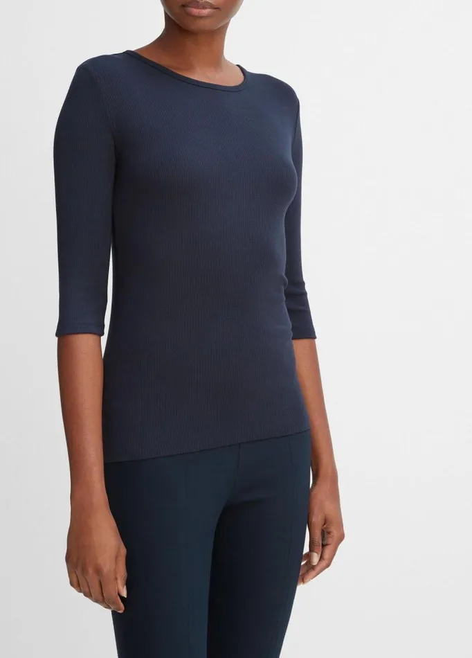 Women TShirts Vince Elbow Sleeve Crew Neck TShirt Coastal Blue