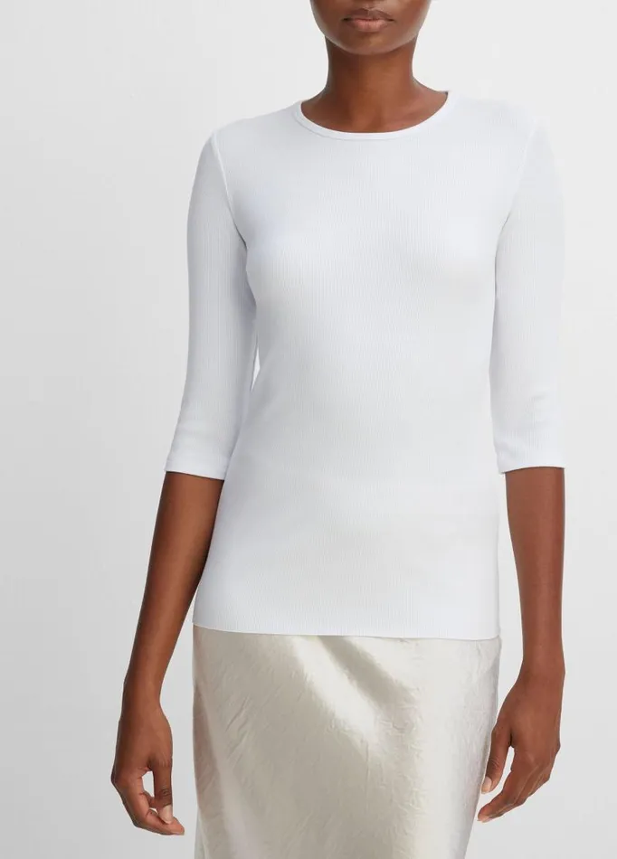 Women TShirts Vince Elbow Sleeve Crew Neck TShirt Optic White